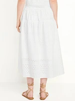 Dropped-Waist Eyelet Midi Skirt