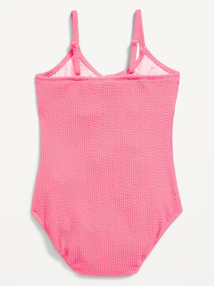 Textured Tie-Front One-Piece Swimsuit for Girls