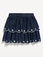 Embroidered Tiered Jean Skirt for Toddler Girls