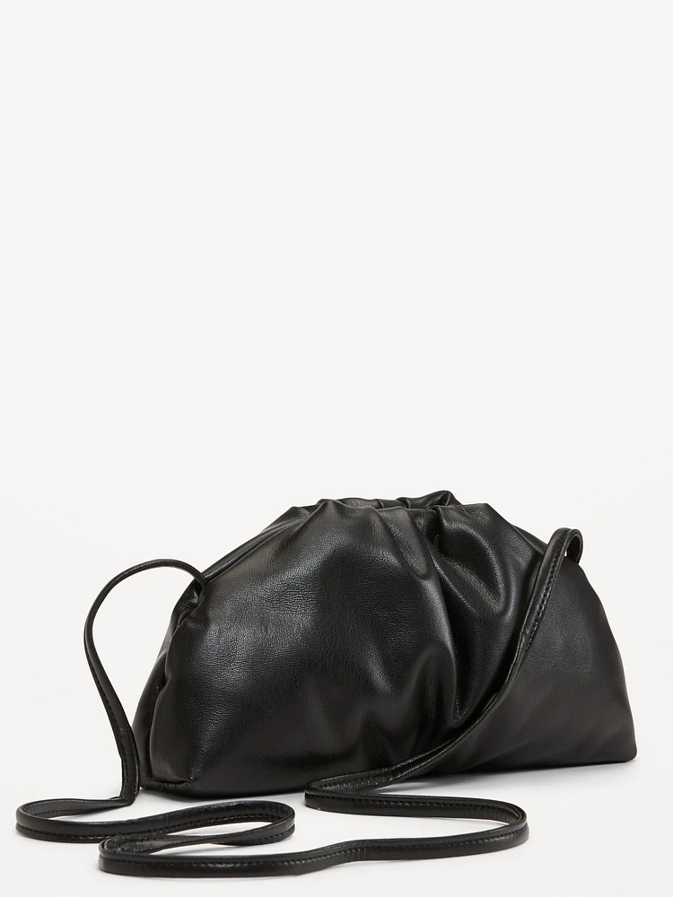 Faux-Leather Gathered Clutch Crossbody Bag