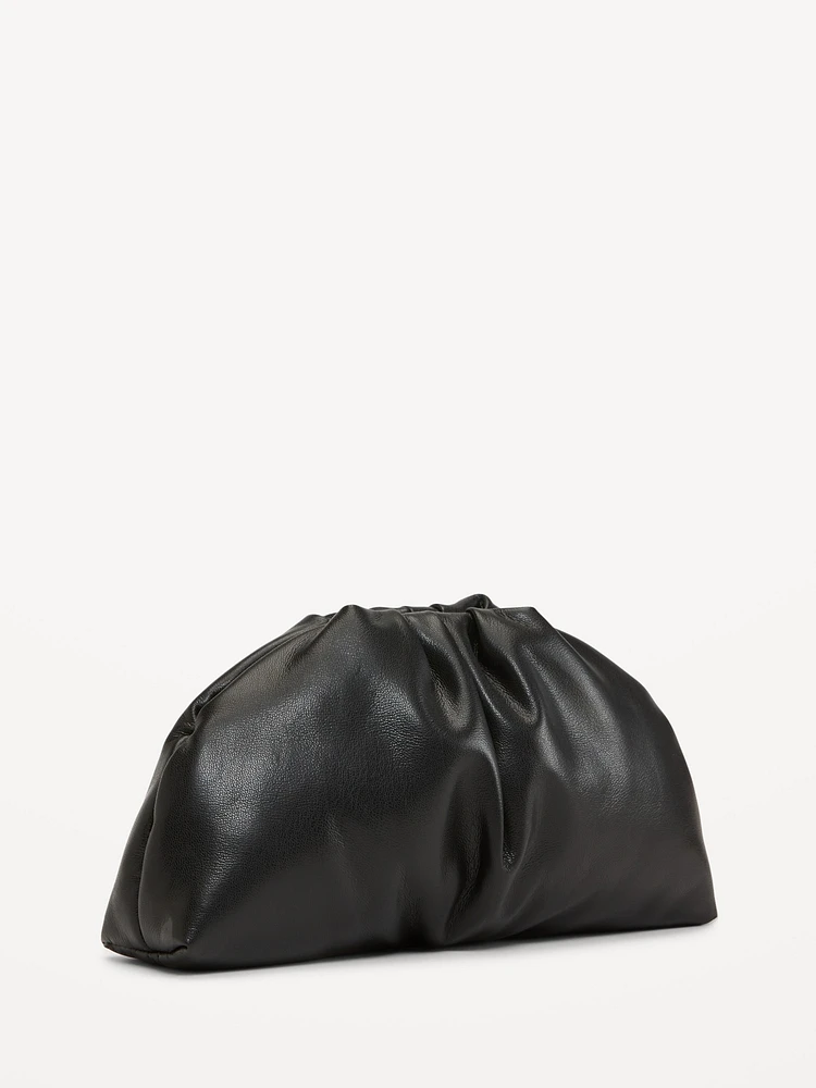 Faux-Leather Gathered Clutch Crossbody Bag
