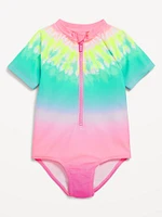 Zip-Front Rashguard One-Piece Swimsuit for Toddler Girls