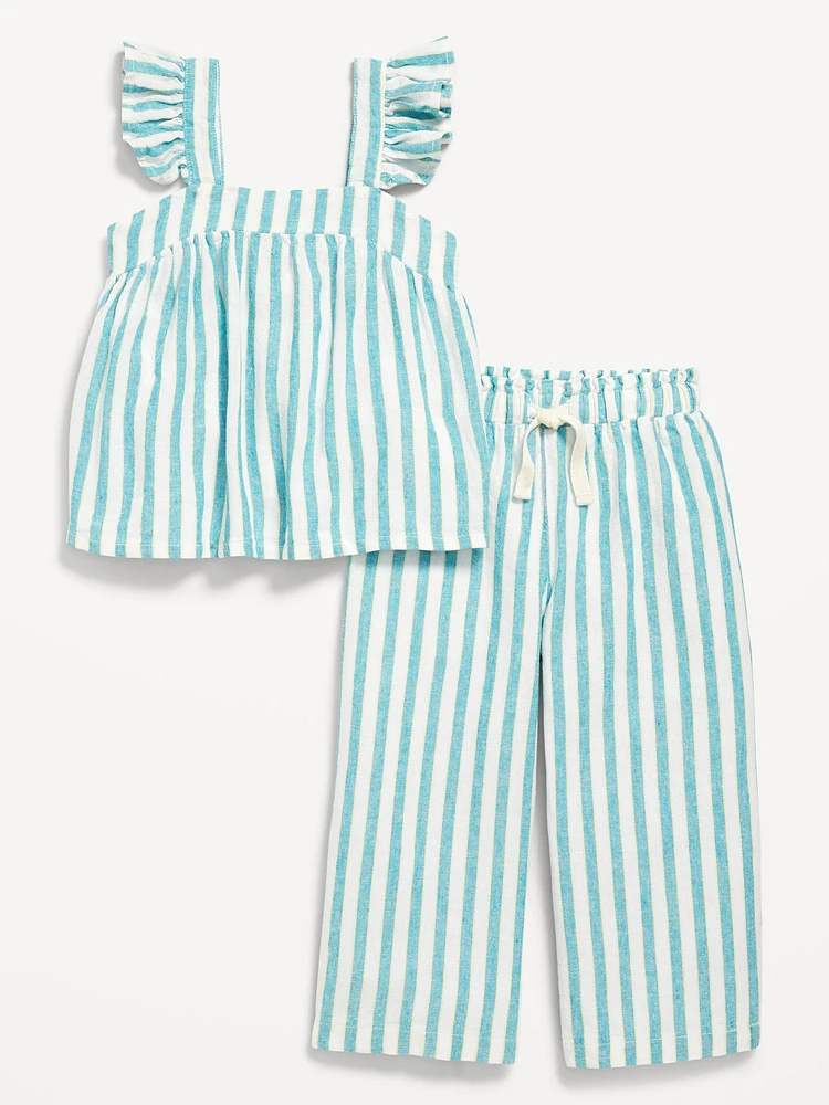 Sleeveless Linen-Blend Top and Wide-Leg Pants Set for Toddler Girls