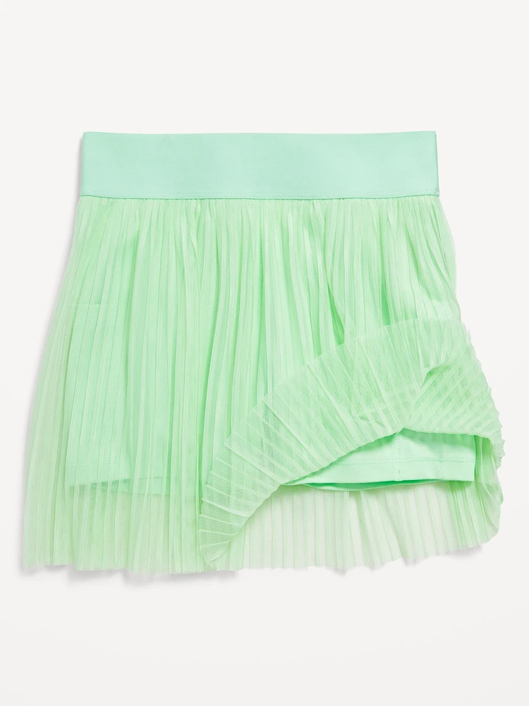 High-Waisted Mesh-Pleated Performance Skort for Girls