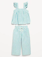 Sleeveless Linen-Blend Top and Wide-Leg Pants Set for Toddler Girls