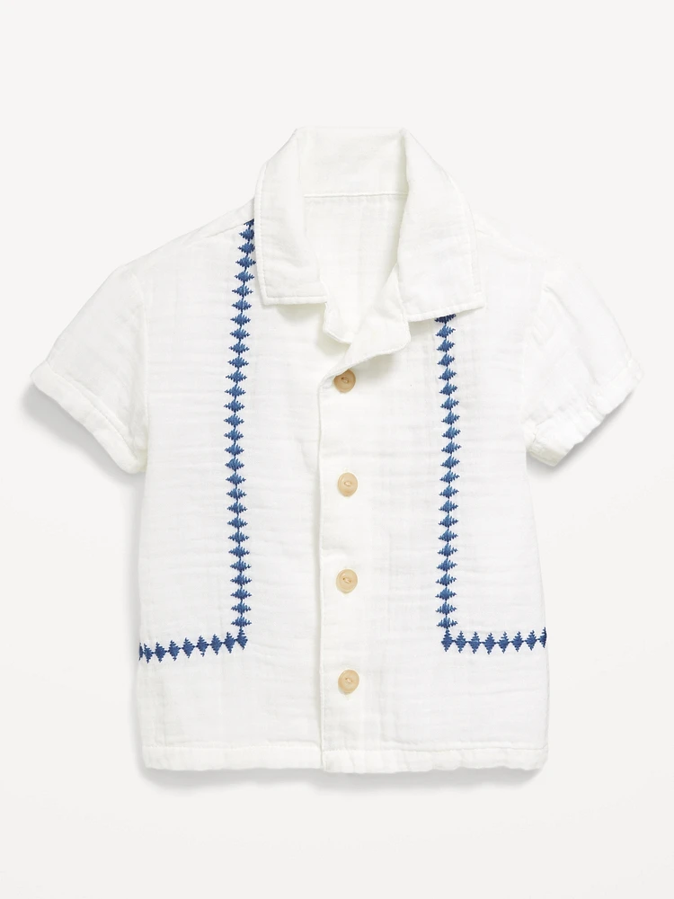 Short-Sleeve Textured Double-Weave Camp Shirt for Baby