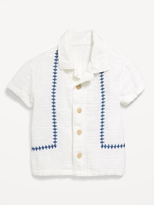 Short-Sleeve Textured Double-Weave Camp Shirt for Baby