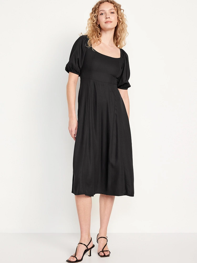 Fit Flare Crepe Midi Dress