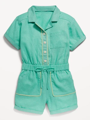 Short-Sleeve Linen-Blend Romper for Toddler Girls