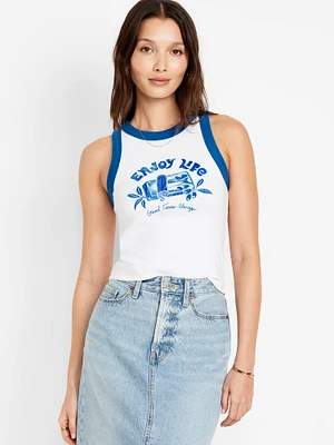 Graphic Crop Tank Top