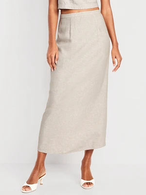 High-Waisted Linen-Blend Maxi Skirt