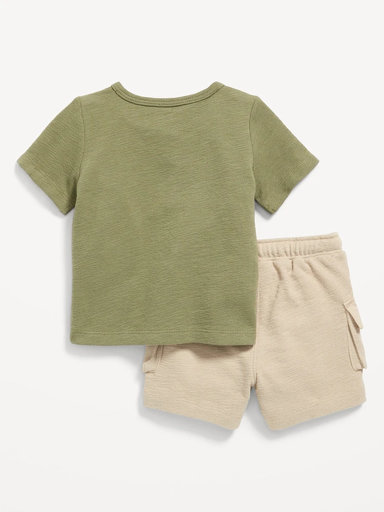 Textured Henley Pocket T-Shirt and Shorts Set for Baby