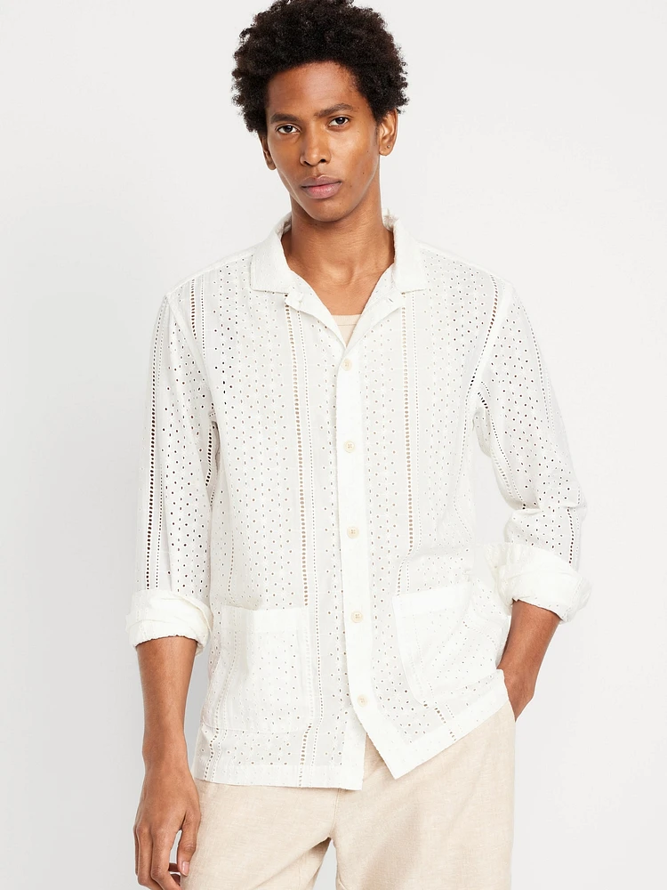 Button-Front Eyelet Shirt