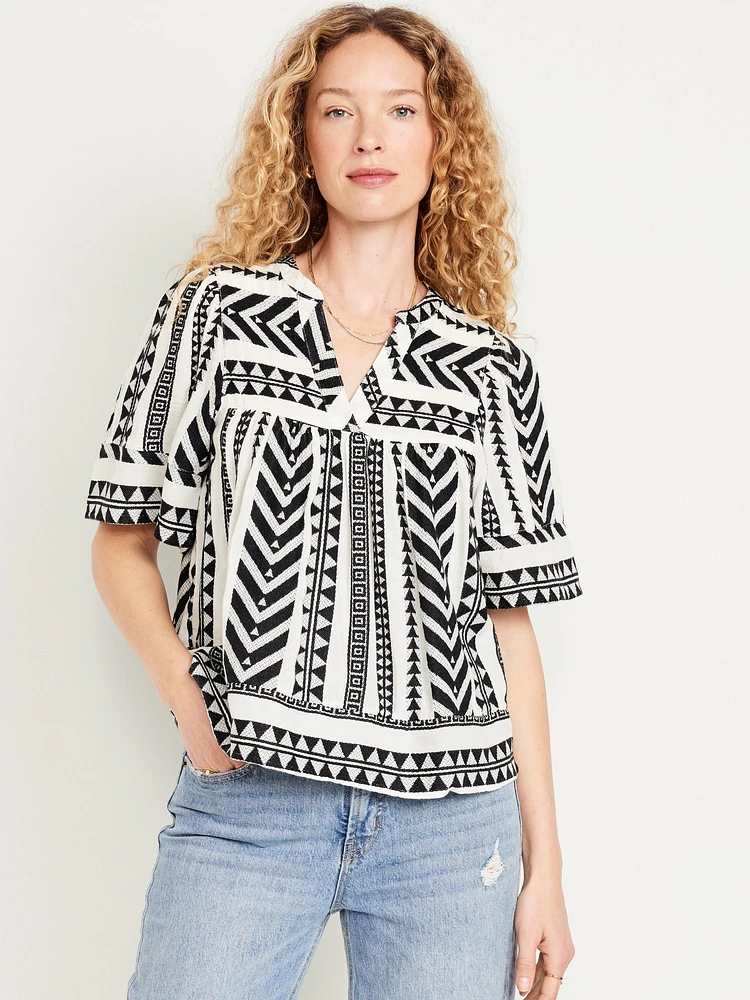 Split-Neck Textured Top