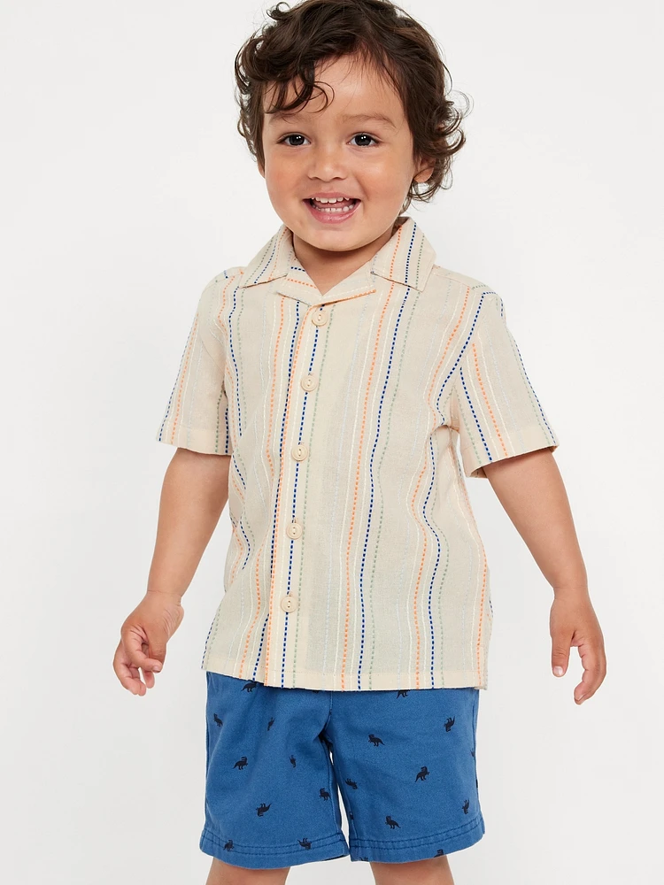 Textured Striped Dobby Shirt for Toddler Boys