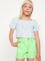 Elasticized High-Waisted Utility Jean Shorts for Girls