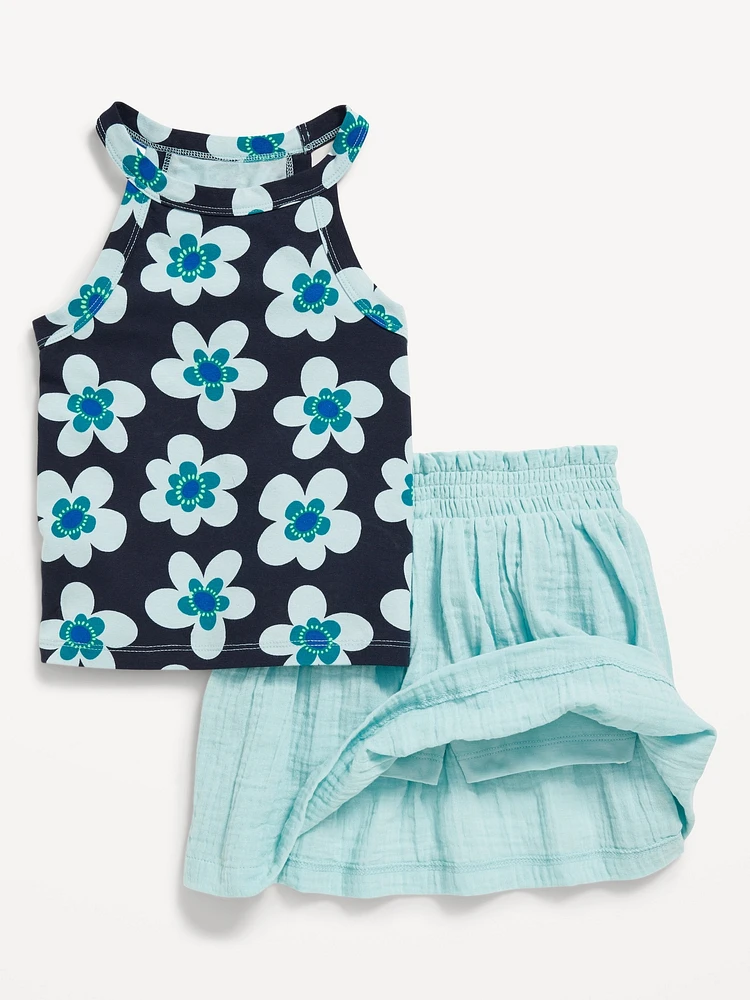 Sleeveless Tank Top and Skort Set for Toddler Girls