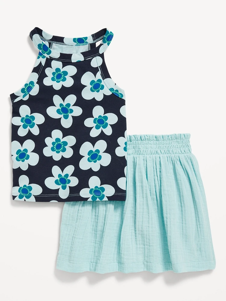 Sleeveless Tank Top and Skort Set for Toddler Girls