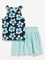 Sleeveless Tank Top and Skort Set for Toddler Girls