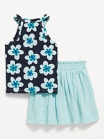 Sleeveless Tank Top and Skort Set for Toddler Girls