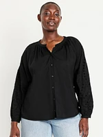 Split-Neck Button-Down Top