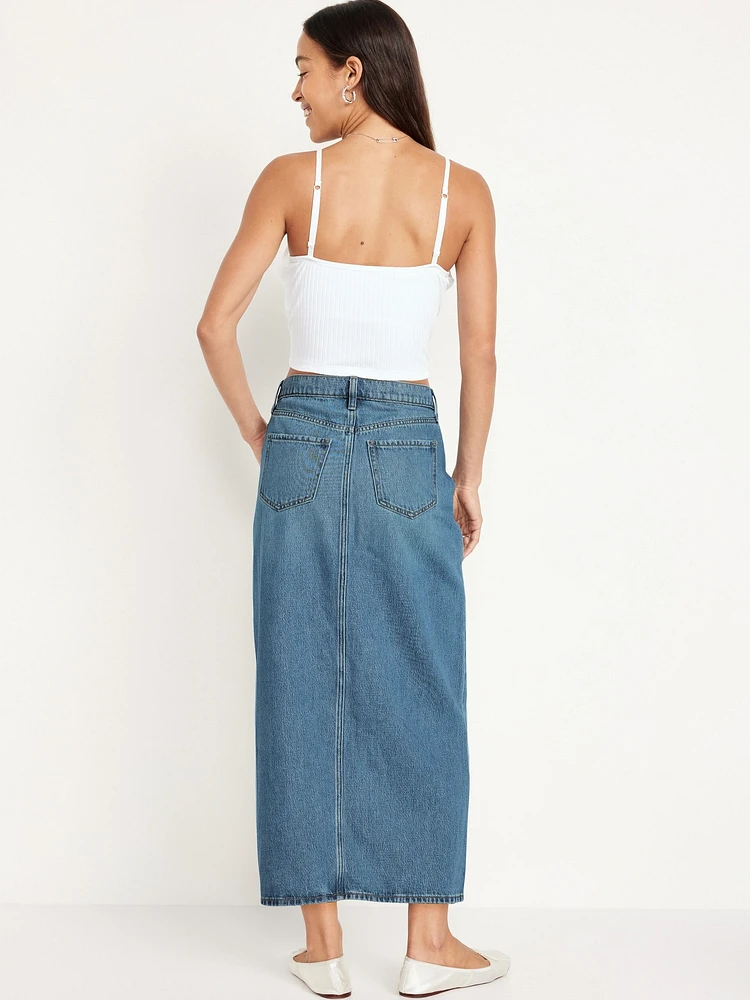 Mid-Rise Jean Maxi Skirt