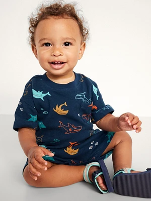 Printed Thermal-Knit Pocket T-Shirt and Shorts Set for Baby