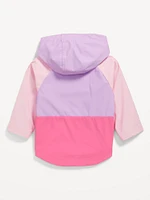 Water-Resistant Color-Block Hooded Jacket for Toddler Girls