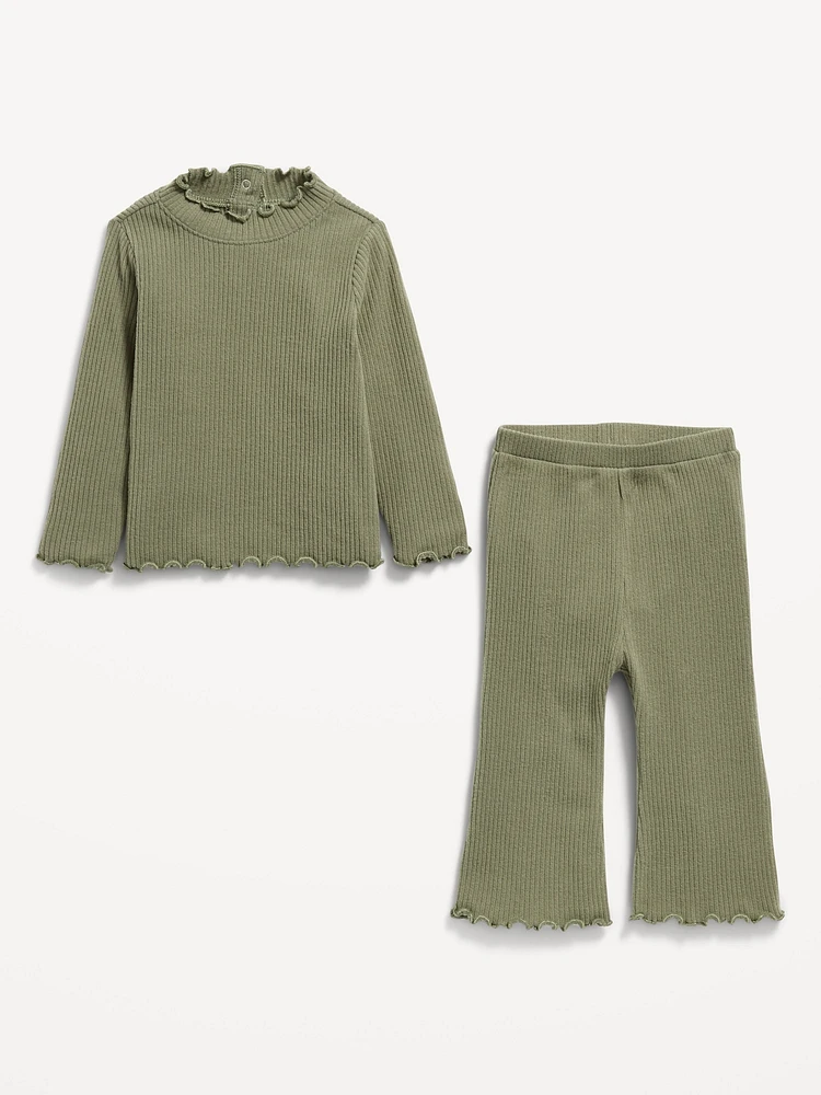 Plush Ribbed Long-Sleeve Top and Flare Pants Set for Baby