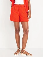 High-Waisted Crinkle Gauze Shorts -- 5-inch inseam