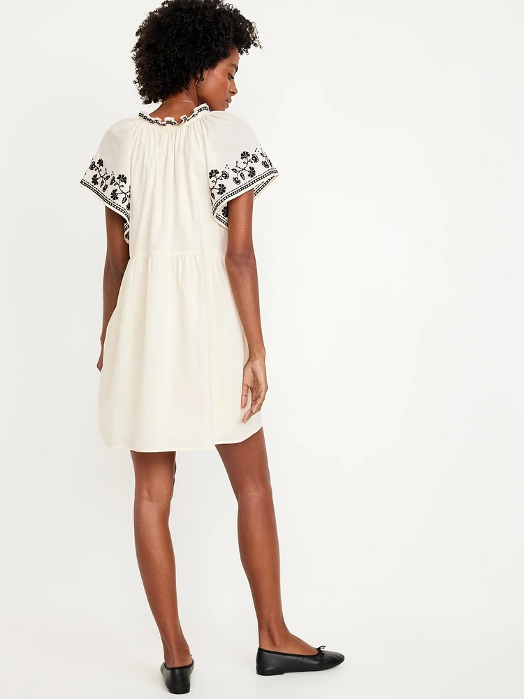 Embroidered Mini Swing Dress