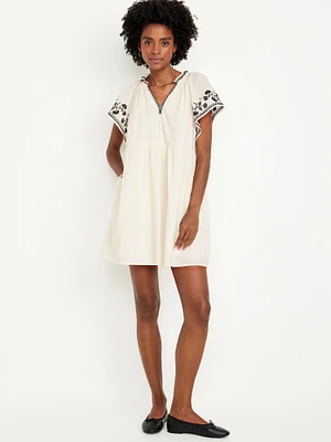 Embroidered Mini Swing Dress