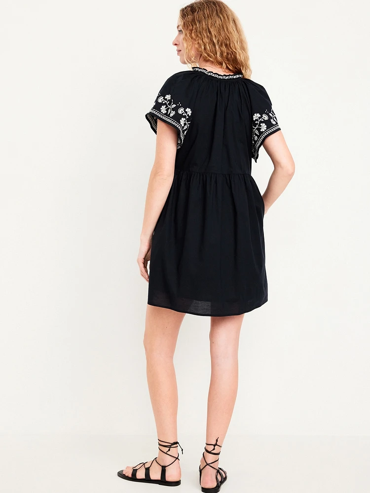 Embroidered Mini Swing Dress