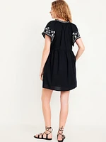 Embroidered Mini Swing Dress