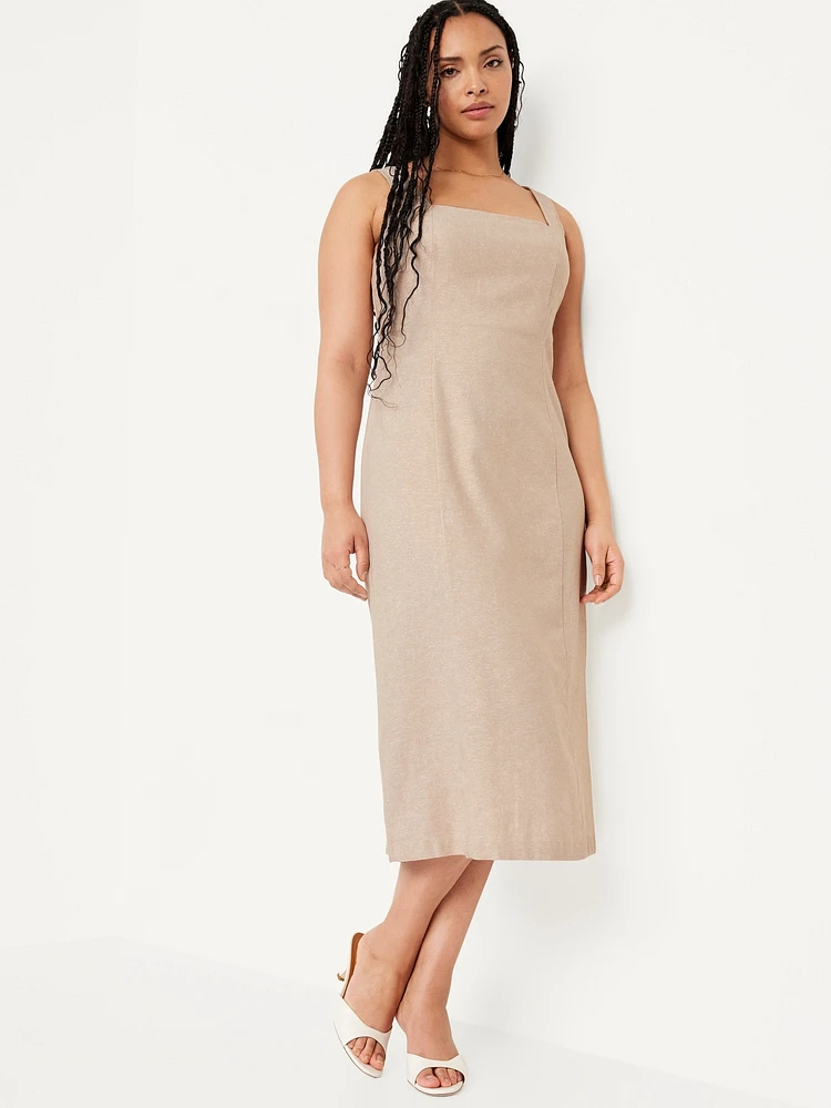 Sleeveless Linen-Blend Midi Dress