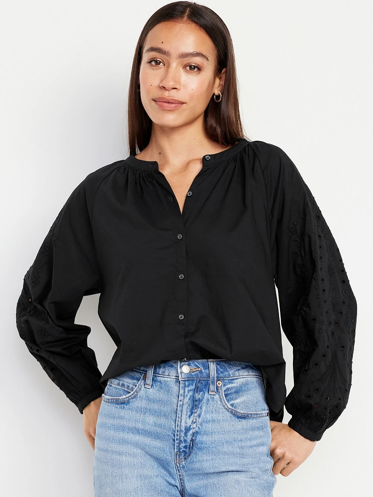 Split-Neck Button-Down Top