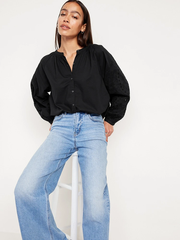 Split-Neck Button-Down Top