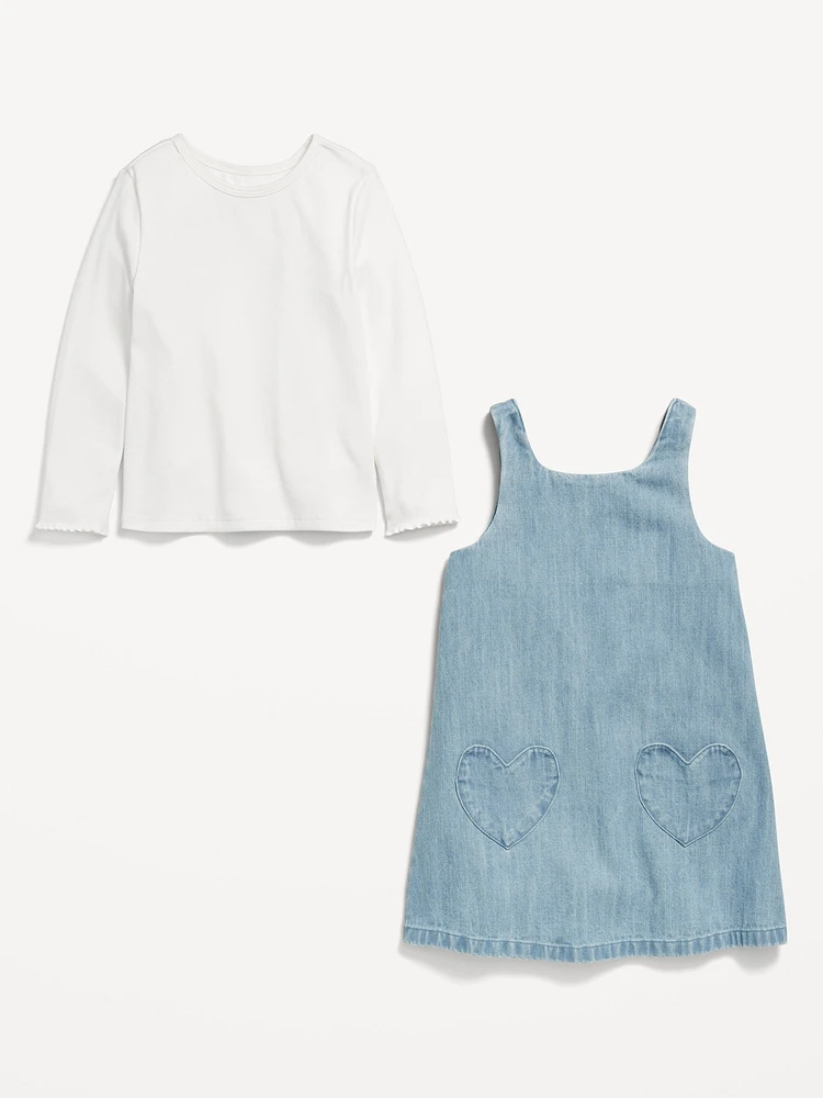 Sleeveless Chambray Dress and T-Shirt Set for Toddler Girls