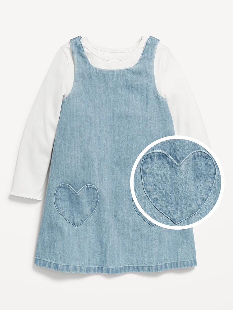 Sleeveless Chambray Dress and T-Shirt Set for Toddler Girls