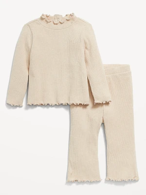 Plush Ribbed Long-Sleeve Top and Flare Pants Set for Baby