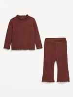 Plush Ribbed Long-Sleeve Top and Flare Pants Set for Baby