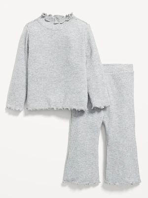 Plush Ribbed Long-Sleeve Top and Flare Pants Set for Baby