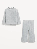 Plush Ribbed Long-Sleeve Top and Flare Pants Set for Baby