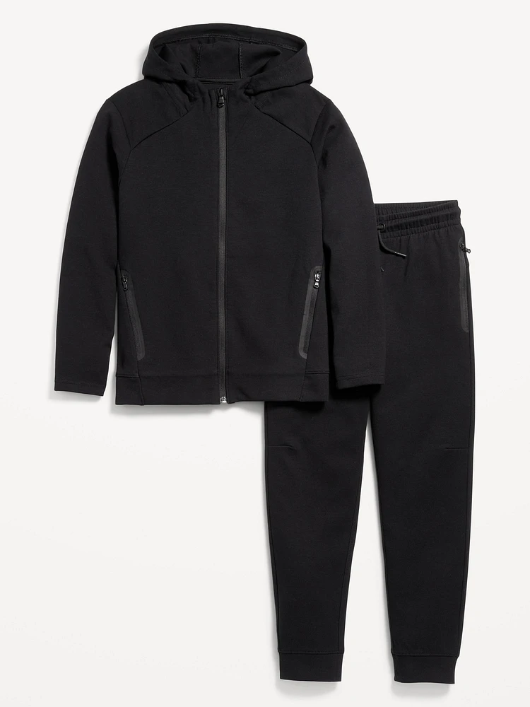 Dynamic Fleece Zip-Front Hoodie and Joggers Set for Boys