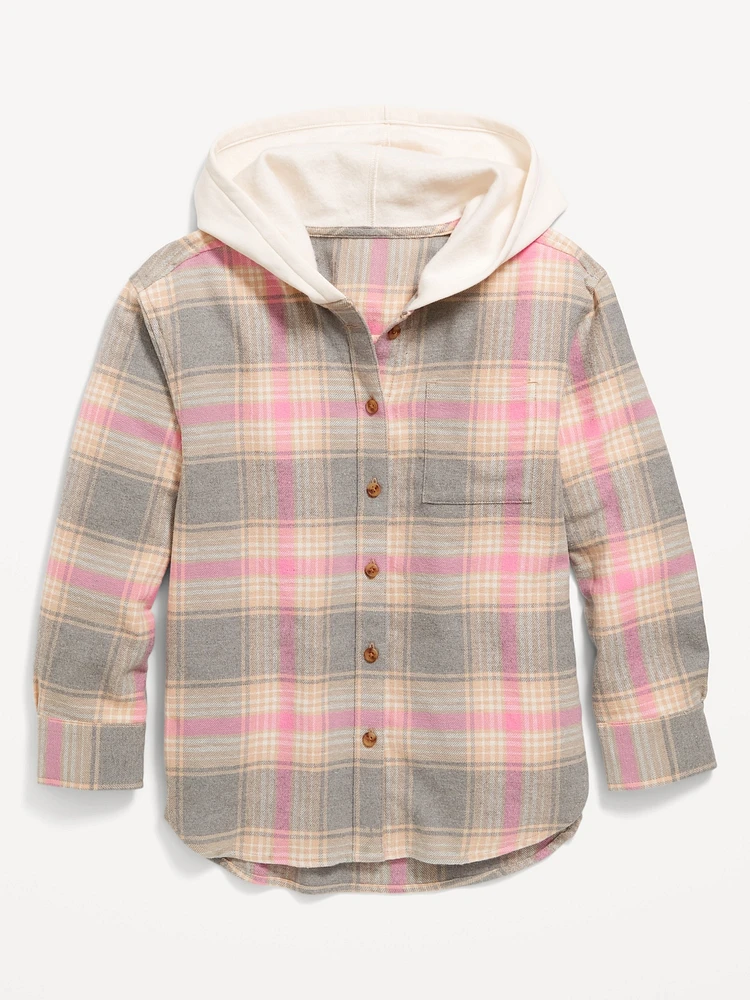 Long-Sleeve Hooded Flannel Shirt for Girls