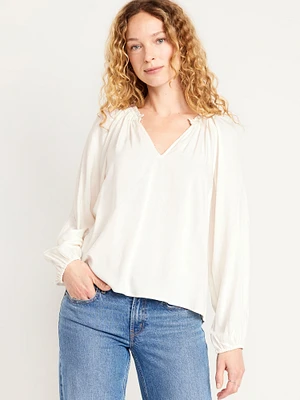 Ruffled Split-Neck Top