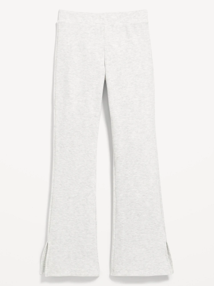 Plush High-Waisted Ribbed Flare Pants for Girls