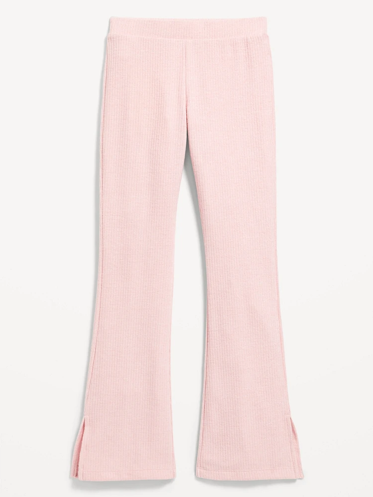 Plush High-Waisted Ribbed Flare Pants for Girls