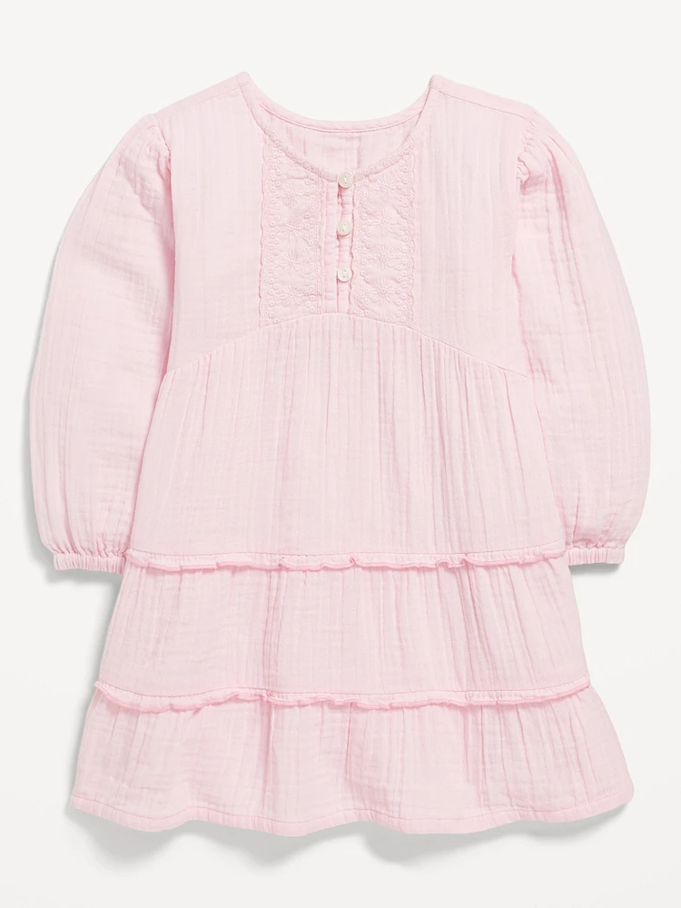 Long-Sleeve Tiered Double-Weave Dress for Toddler Girls