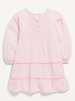 Long-Sleeve Tiered Double-Weave Dress for Toddler Girls